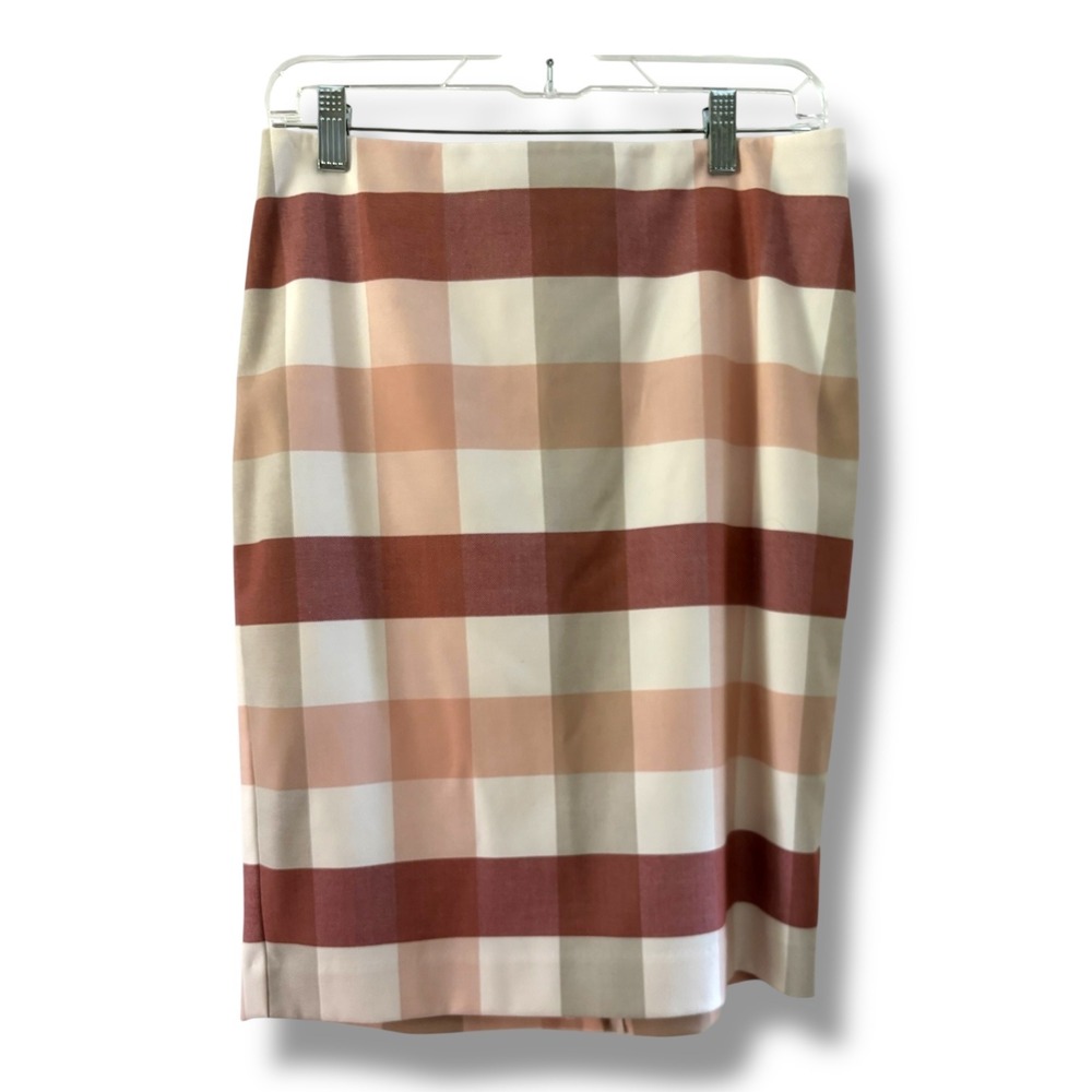 Ann Taylor Factory Check Pencil Skirt Women 6 Sheath Career Office Mauve Blush